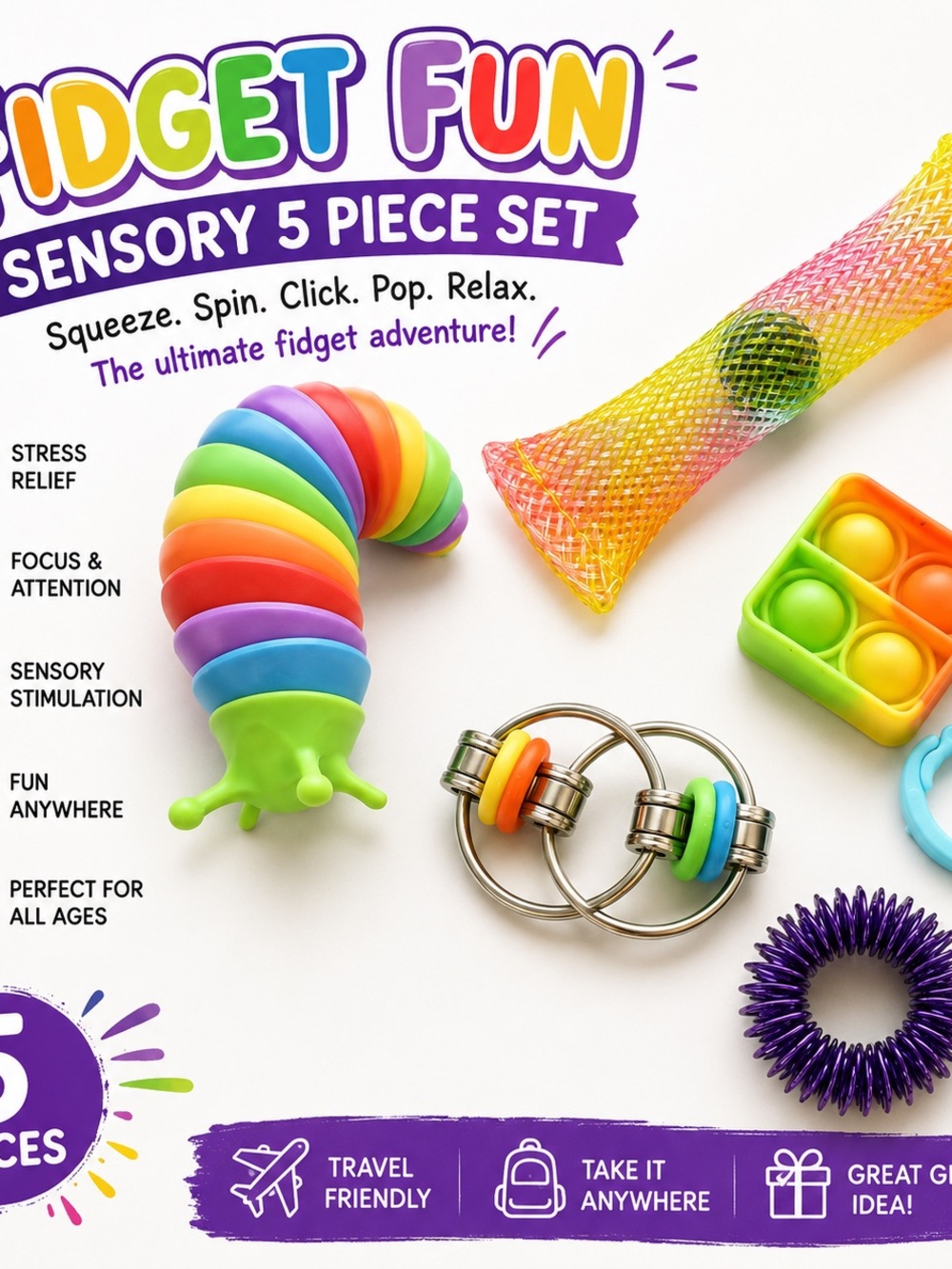 Fidget Fun Sensory & Stress Relief 5-Piece Set